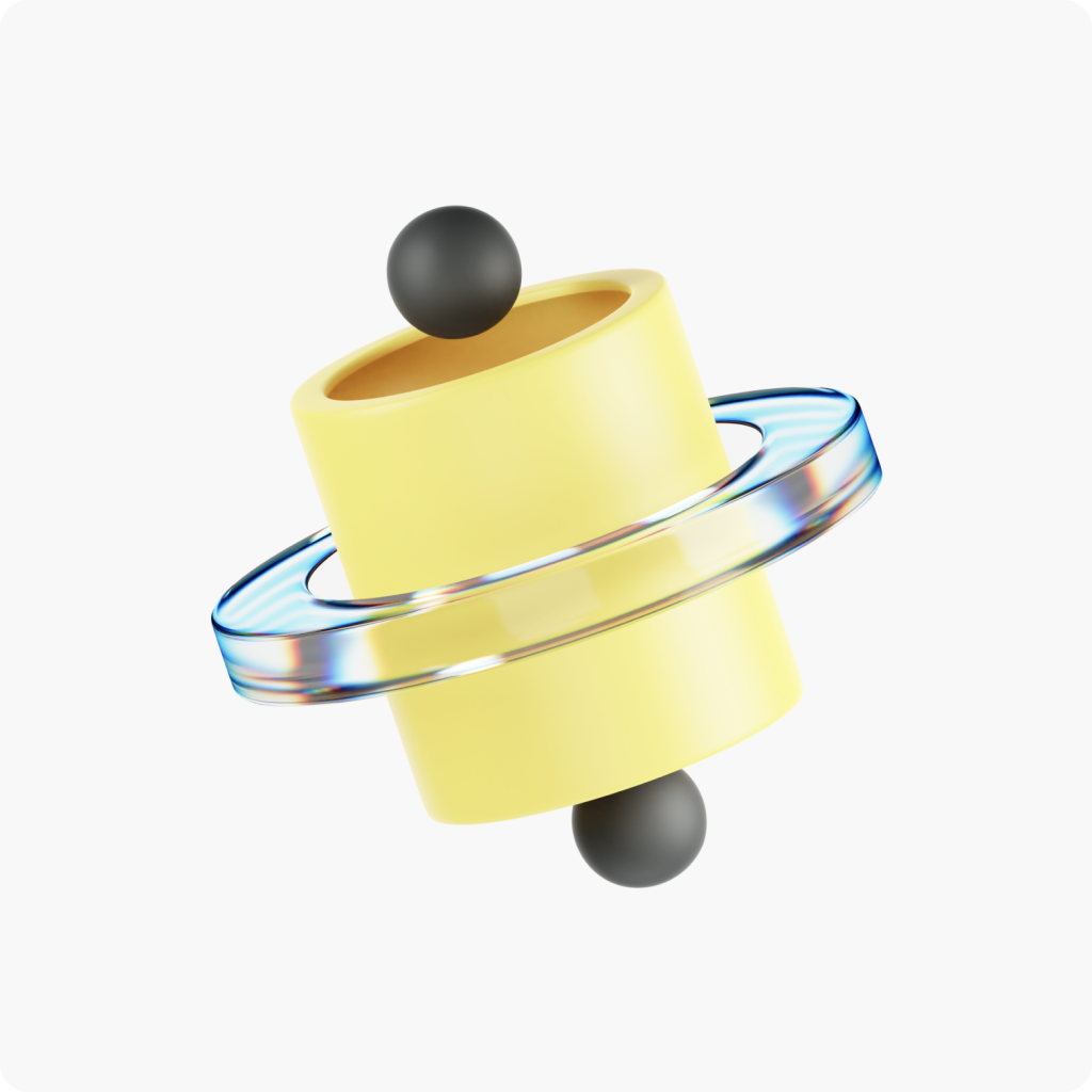 A 3D yellow cylinder for user-focused website development and web design in Montreal created by Webgamma UX design and web agency.