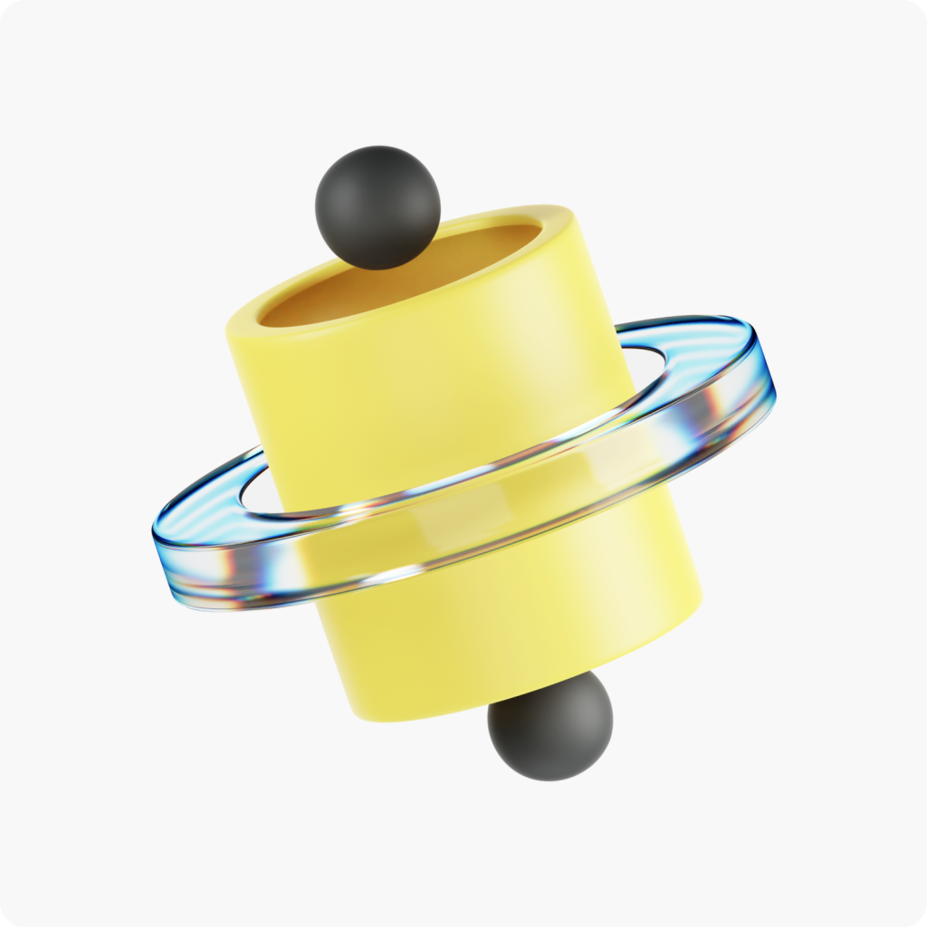 A 3D yellow cylinder for user-focused website development and web design in Montreal created by Webgamma UX design agency.