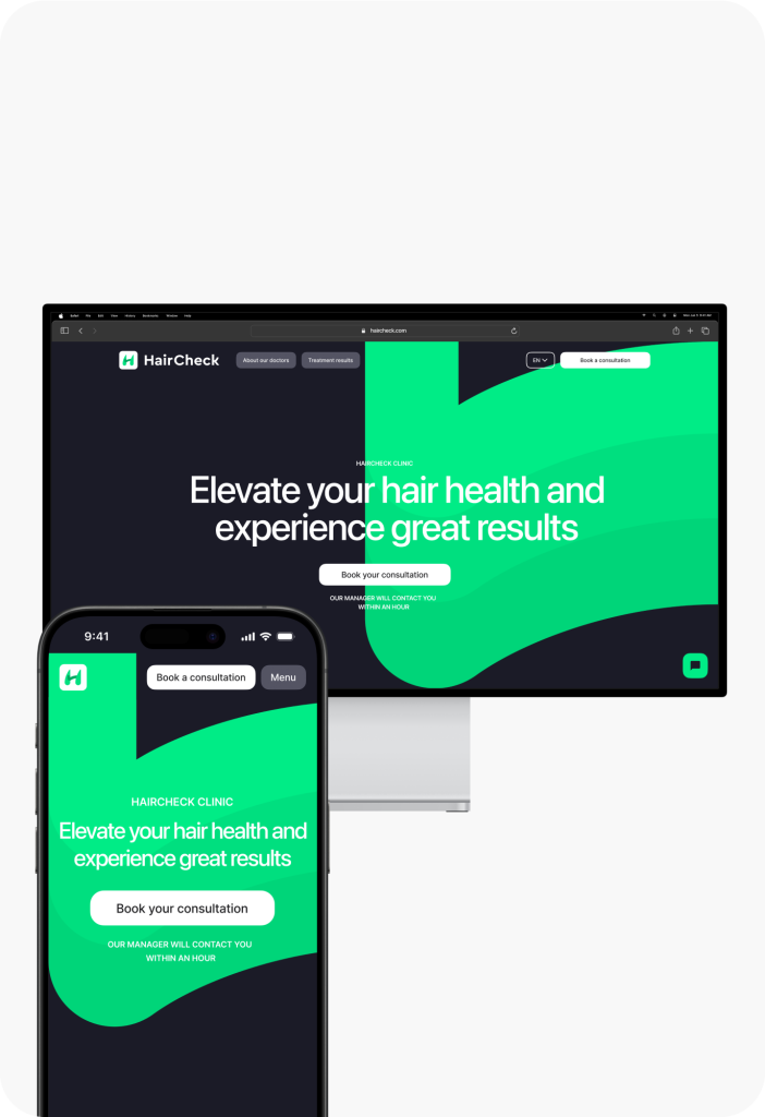 Experience top-tier web development with HairCheck's responsive website design, optimized for both smartphone and desktop screens. Seamlessly integrating UX design principles, the site ensures intuitive navigation and a user-friendly interface across all devices.