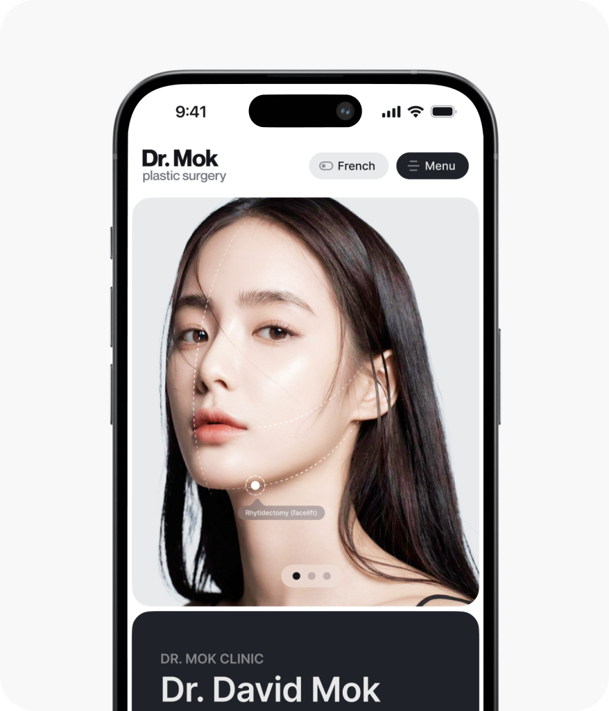 A smartphone showcases a professionally crafted cosmetic surgery website, featuring a womans face, designed by a leading website design agency in Calgary.