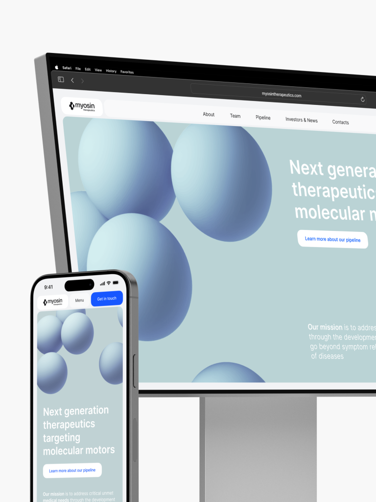 A monitor and smartphone showcase a professionally crafted website on next-generation therapeutics, crafted by Webgamma, a top-rated website design agency in Calgary.