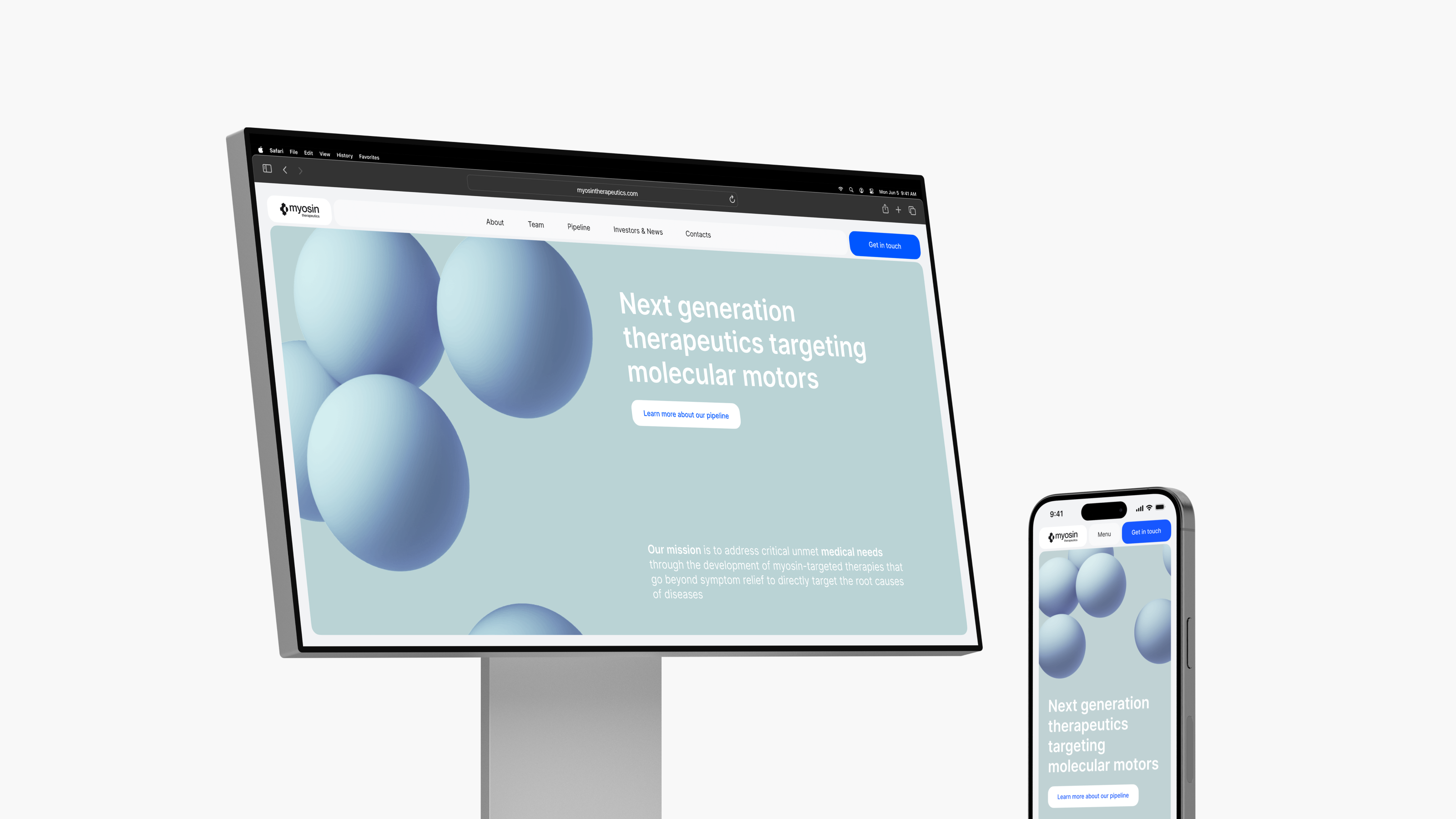 A monitor and smartphone showcase a professionally crafted website on next-generation therapeutics, crafted by Webgamma, a top-rated website design agency in Calgary.